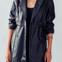 Black Large Longer Double Breasted Faux Leather Coat