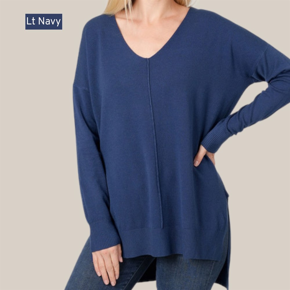 Relaxed Fit V Neck Hi-Lo Sweater