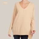 Taupe X-Small Relaxed Fit V Neck Hi-Lo Sweater