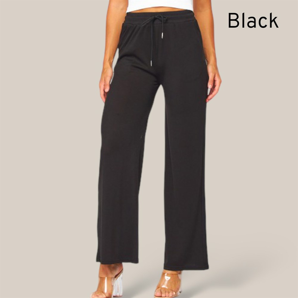 Stretchy Drawstring Wide Leg Pants