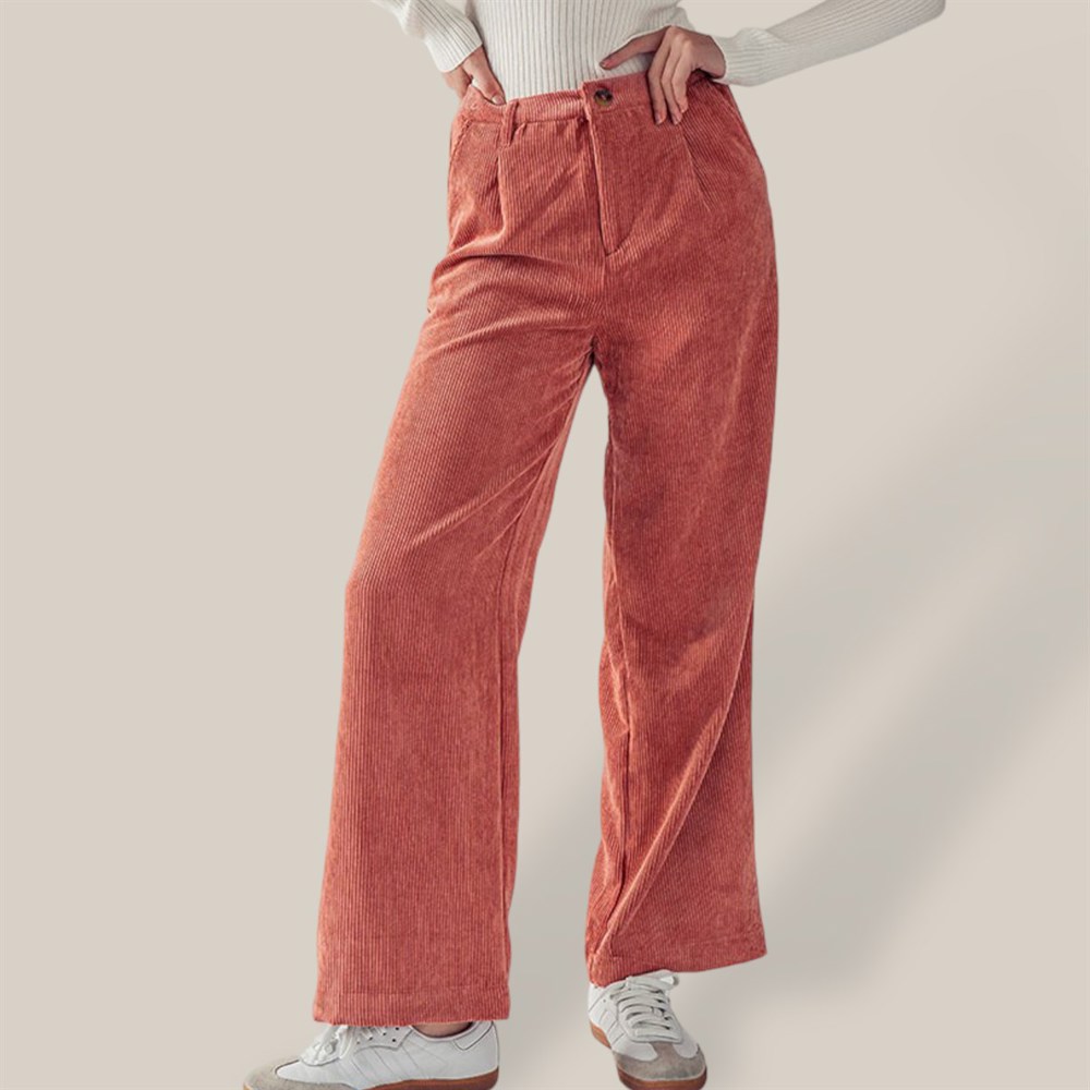 Corduroy Elastic Back Button Front Zip-Up Pants