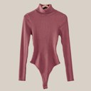 Rose Small Rib Sweater Knit Turtle Neck Bodysuit / S-XL