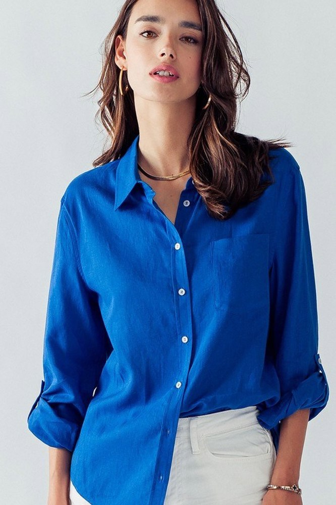 Basic Linen Relaxed Fit Button Down Shirt