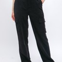 Black Small Elastic Back Corduroy Cargo Pants with Side Pockets