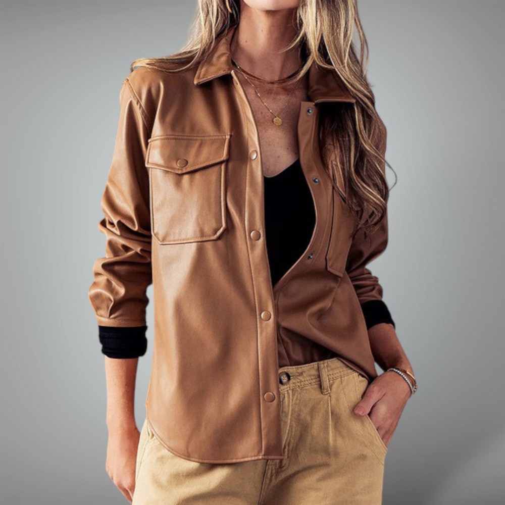 Faux Leather Snap Button Shirt