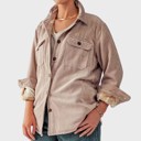 Khaki Small Relaxed Soft Corduroy Plaid Lined Shirt Jacket