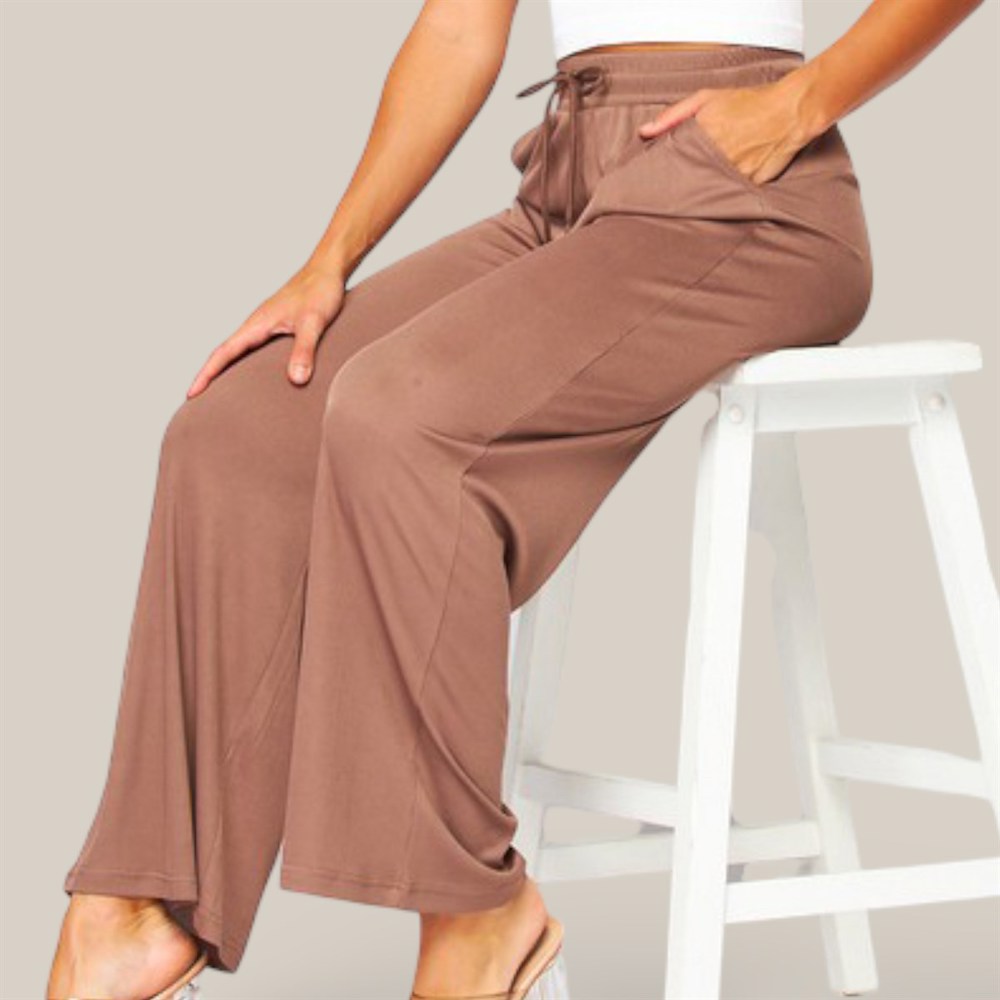 Stretchy Drawstring Wide Leg Pants