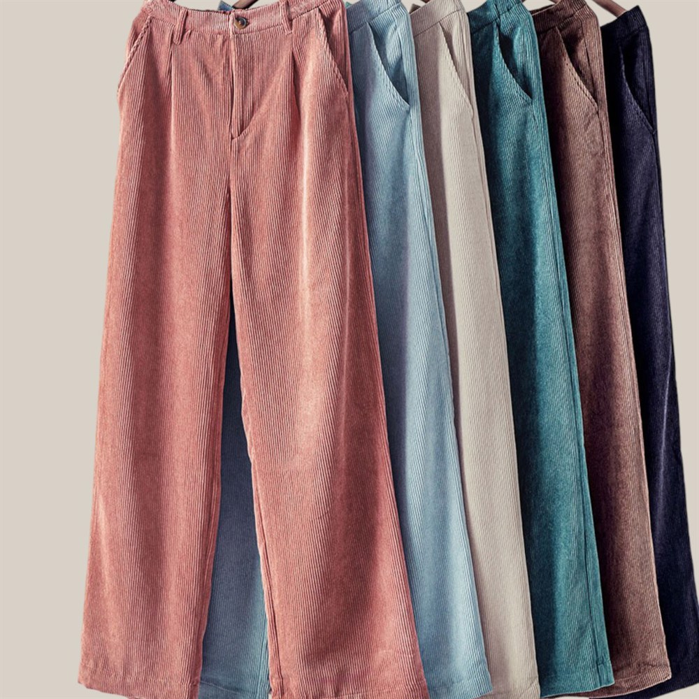 Corduroy Elastic Back Button Front Zip-Up Pants