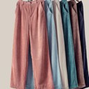  Corduroy Elastic Back Button Front Zip-Up Pants