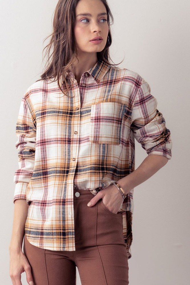 Cotton Plaid Print Button Down Shirt