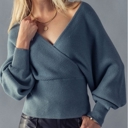 Teal Large Rib Knit Surplice Dolman