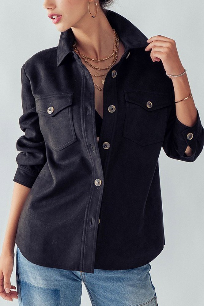 Ultra Soft Faux Suede Button Down Shirt Jacket