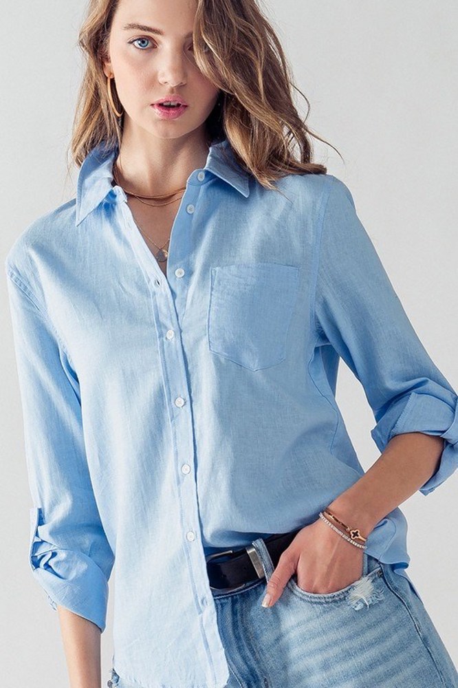 Basic Linen Relaxed Fit Button Down Shirt