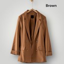 Brown Small Open Front Double Breast Button Detail Pocketed Blazer