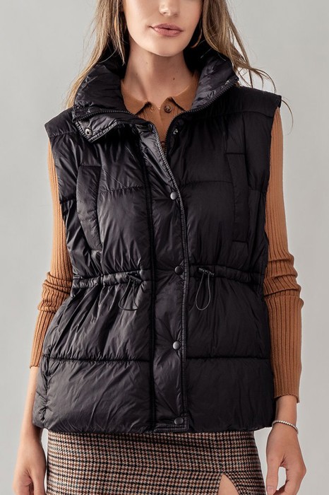 Padded Puff Vest with Waist Cinch