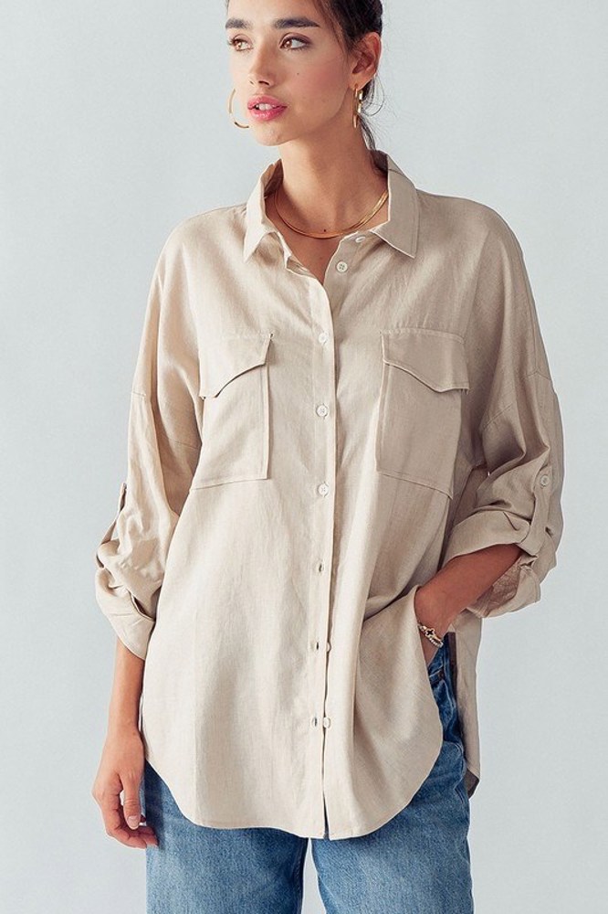 Oversized Linen Pocketed Shirt