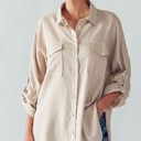 Khaki Medium Oversized Linen Pocketed Shirt