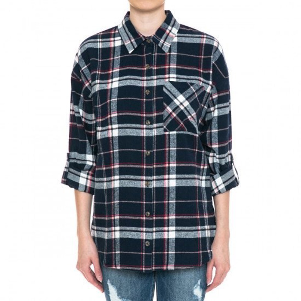 Cotton Button Down Flannel Plaid Top