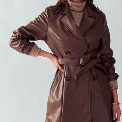 Longer Double Breasted Faux Leather Coat