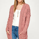 Mauve Small Chenille Cable Knit Ribbed Open Front Cardigan / 9 Colors