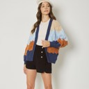  Colorblock Cable Knit Cardigan