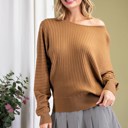  Boat Neck Ribbed Knit Sweater