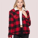  Pocketed Buffalo Plaid Sherpa Fur Lined Jacket