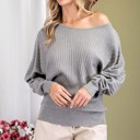 HtGray M-L Boat Neck Ribbed Knit Sweater