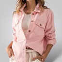 Pink Medium Front Closure Chest Pockets Shirt Jacket