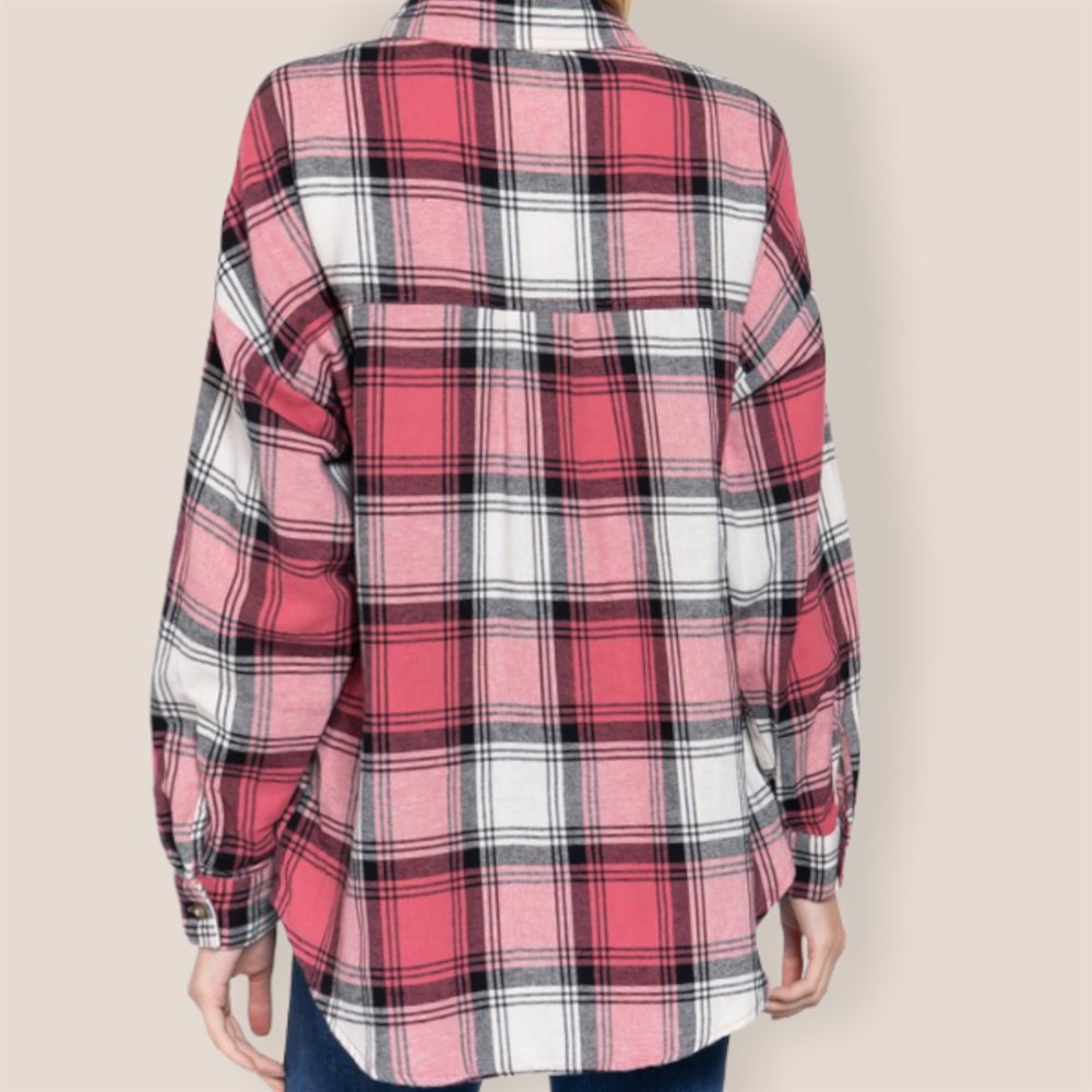 Front Pocket Oversized Flannel Top