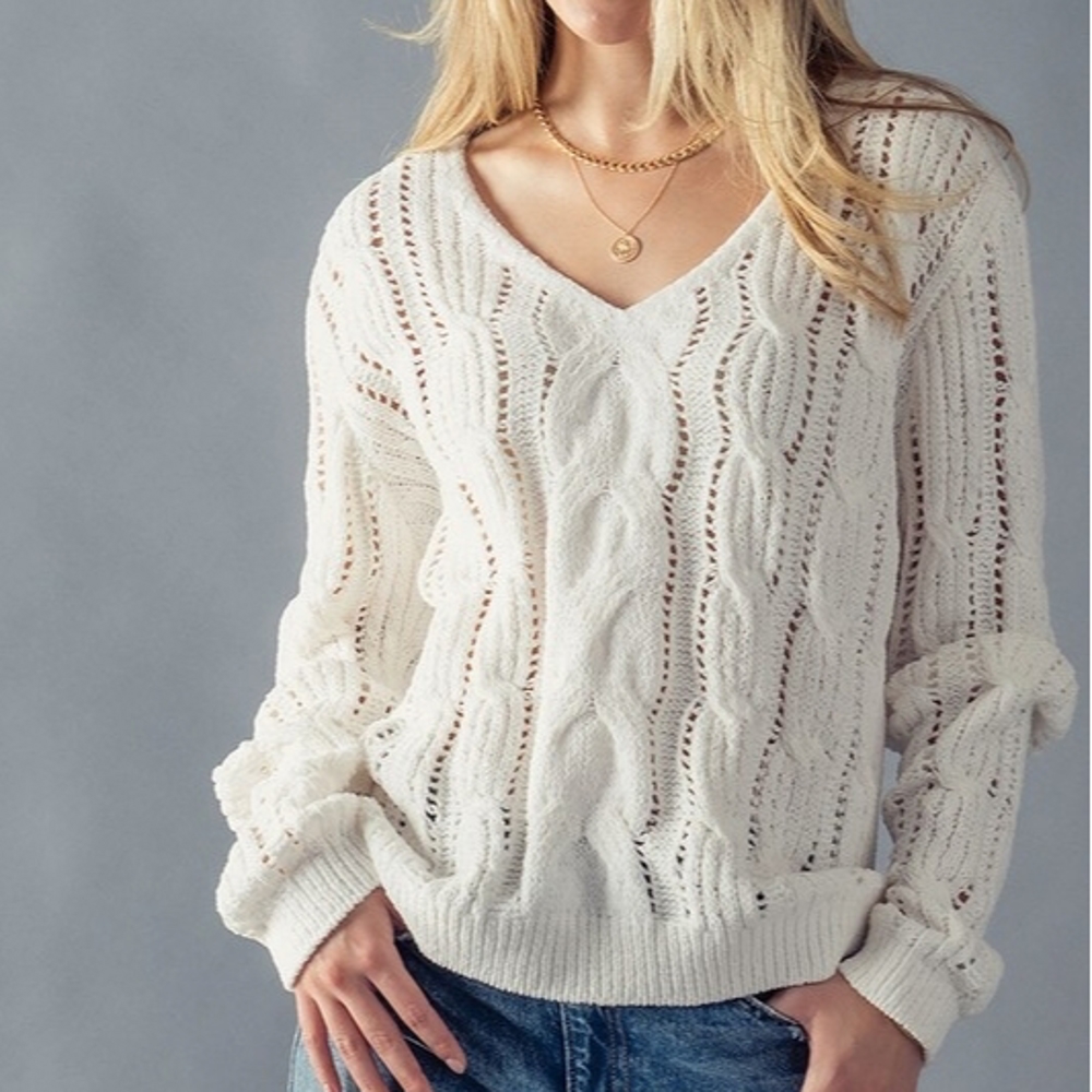 V-Neck Cable Knit Sweater