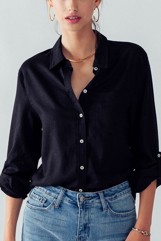 Basic Linen Relaxed Fit Button Down Shirt