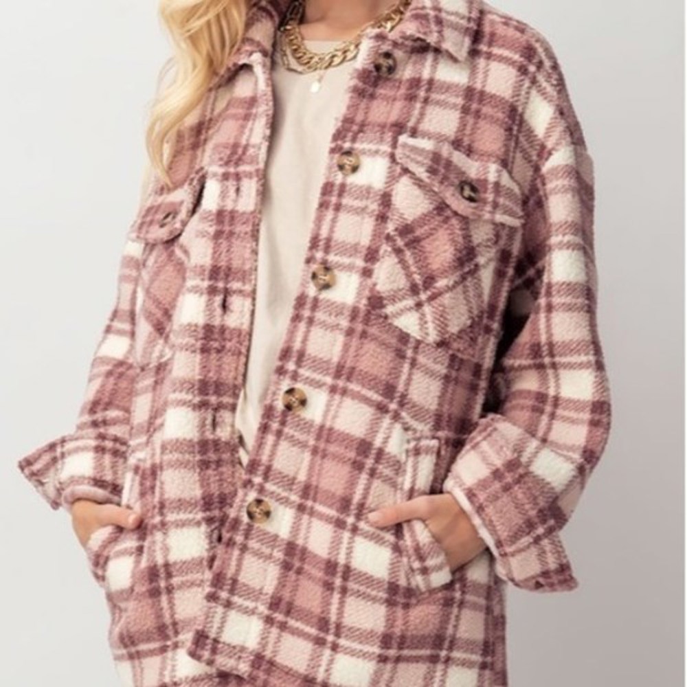 Fluffy Sherpa Plaid Jacket