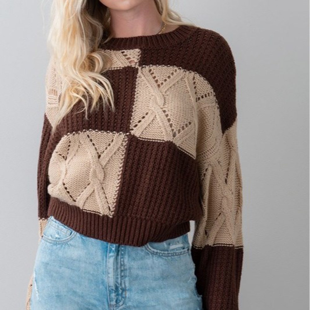 Cableknit Colorblock Knit Sweater