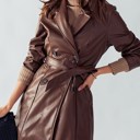  Longer Double Breasted Faux Leather Coat