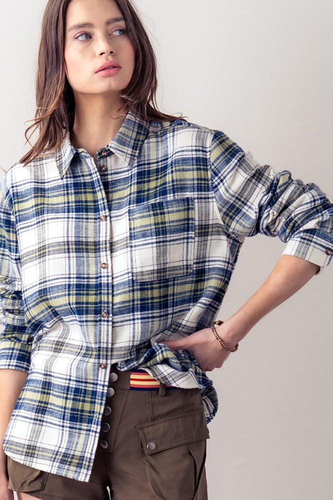 Cotton Plaid Print Button Down Shirt