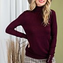 Burgundy Small Embellished Button Detail Turtleneck Sweater