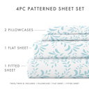 California King Burst of Vines Light Blue Patterned Ultra-Soft Bed Sheet Set - Bohemian Patterns