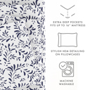 California King Burst of Vines Navy Patterned Ultra-Soft Bed Sheet Set - Bohemian Patterns