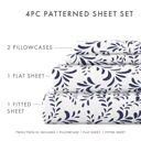 Full/Double Burst of Vines Navy Patterned Ultra-Soft Bed Sheet Set - Bohemian Patterns