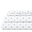 California King Lily Navy Patterned Ultra-Soft Bed Sheet Set - Classic Patterns