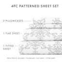 California King Soft Bouquet Light Gray Patterned Ultra-Soft Bed Sheet Set - Classic Patterns