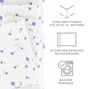 California King Soft Floral Light Blue Patterned Ultra-Soft Bed Sheet Set - Classic Patterns