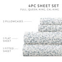 California King Distressed Vine Dusty Blue Patterned Ultra-Soft Bed Sheet Set - Delicate Blossoms