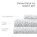 California King Distressed Vine Dusty Blue Patterned Ultra-Soft Bed Sheet Set - Delicate Blossoms