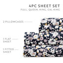 California King Floral Dream Navy Patterned Ultra-Soft Bed Sheet Set - Delicate Blossoms