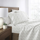 California King Tossed Foliage Eucalyptus Patterned Ultra-Soft Bed Sheet Set - Delicate Blossoms