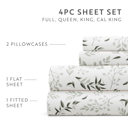 California King Tossed Foliage Eucalyptus Patterned Ultra-Soft Bed Sheet Set - Delicate Blossoms