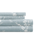 California King Distressed Willow Blue Patterned Ultra-Soft Bed Sheet Set - Delicate Details