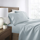 California King Modern Circles Sky Blue Patterned Ultra-Soft Bed Sheet Set - Delicate Details